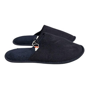 Joe Fresh Slippers Mens Size 11 Navy Blue Fabric Mule House Shoes Indoor Cozy
